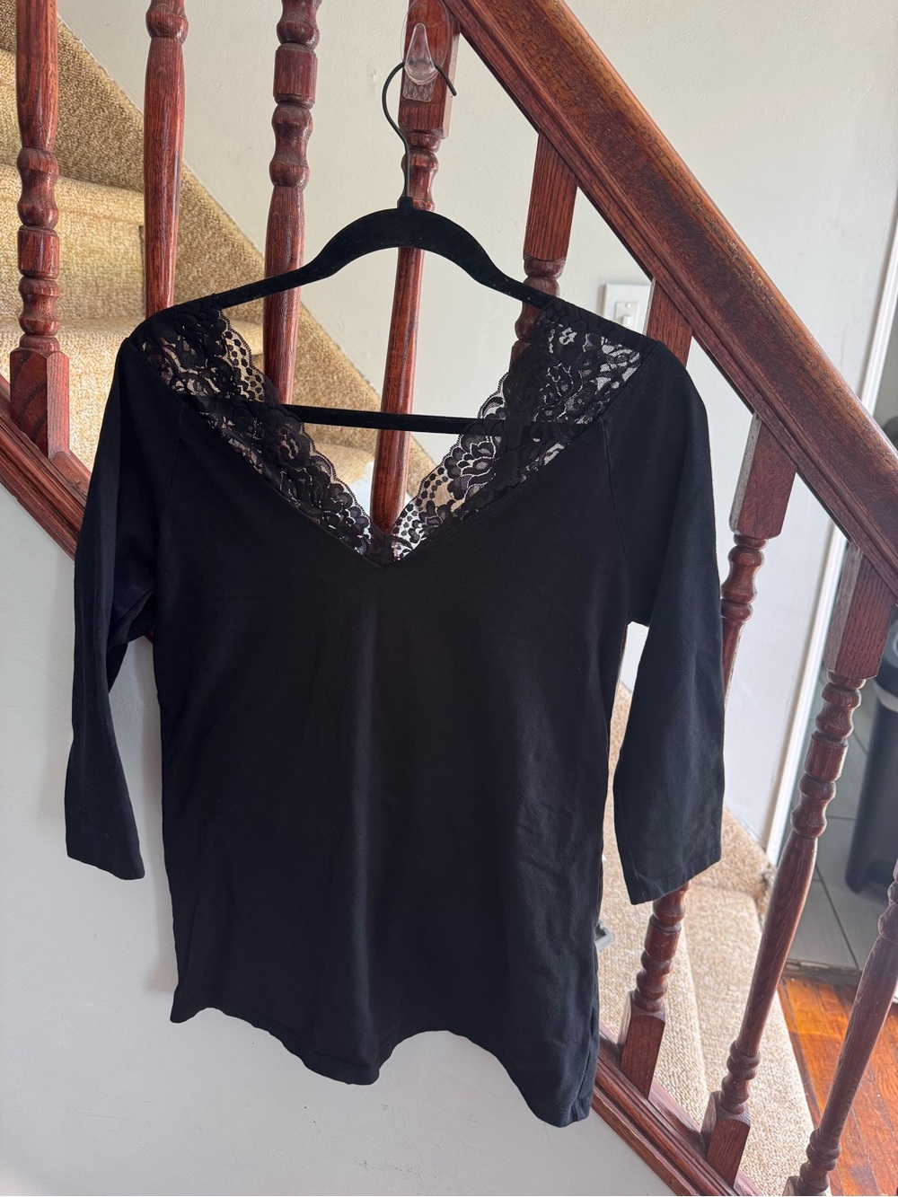 torrid Black Lace Trim V-Neck Long Sleeve Top